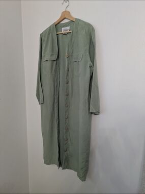 Vintage Victoria Luxury Silk Sage Green Midi Button-Front Dress